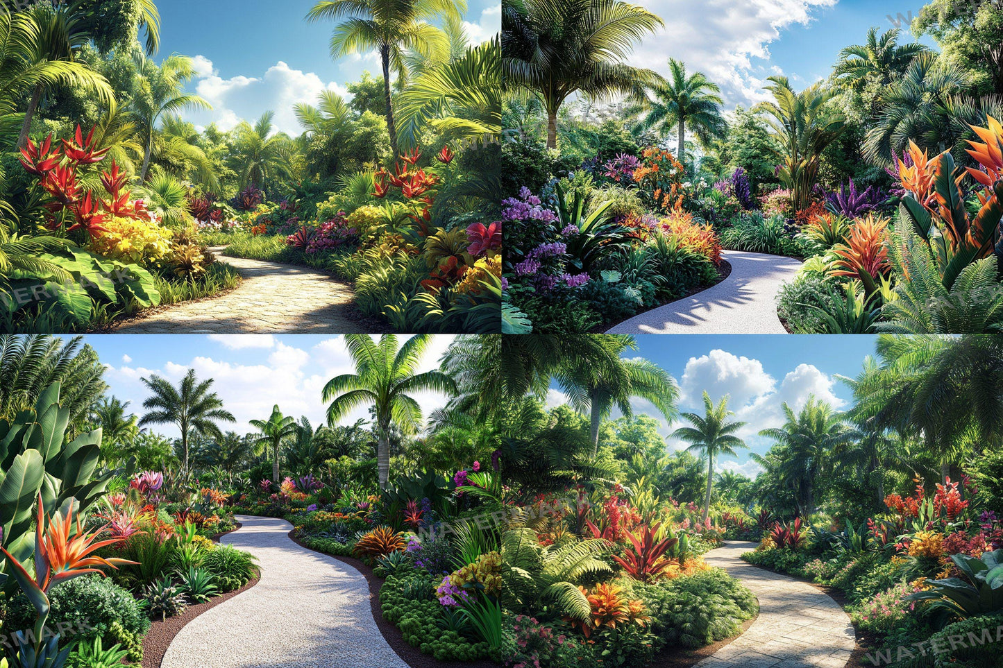Tropical Bloom Backdrop: 5PNGs for Gorgeous Photography, Lush Floral Textures, Colorful Jungle Digital Backdrops - Overlays