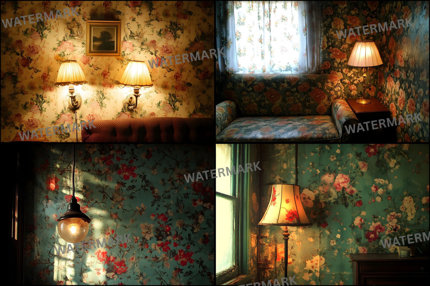 Vintage Wallpaper Room Backdrops, Photography Backgrounds, Digital Download for Portrait Photography, High-Resolution Images