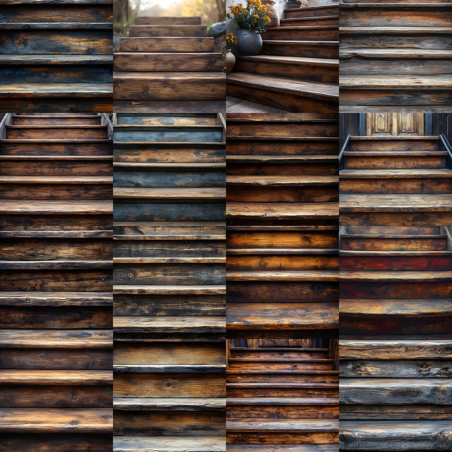 Rustic Wooden Staircase Digital Backdrop Vintage Photography Background for Portrait Photoshoot, Fairytale Scene Setter