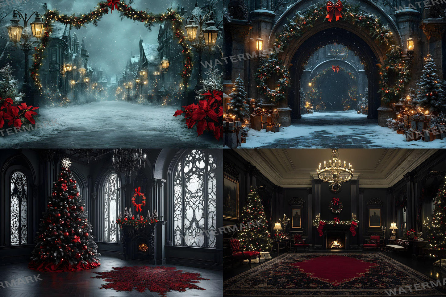 Gothic Christmas Backdrops, Black Christmas Backdrop, Gothic Festive Dark Hue Christmas Photography Backgrounds, Photoshop - 3:2 Ratio