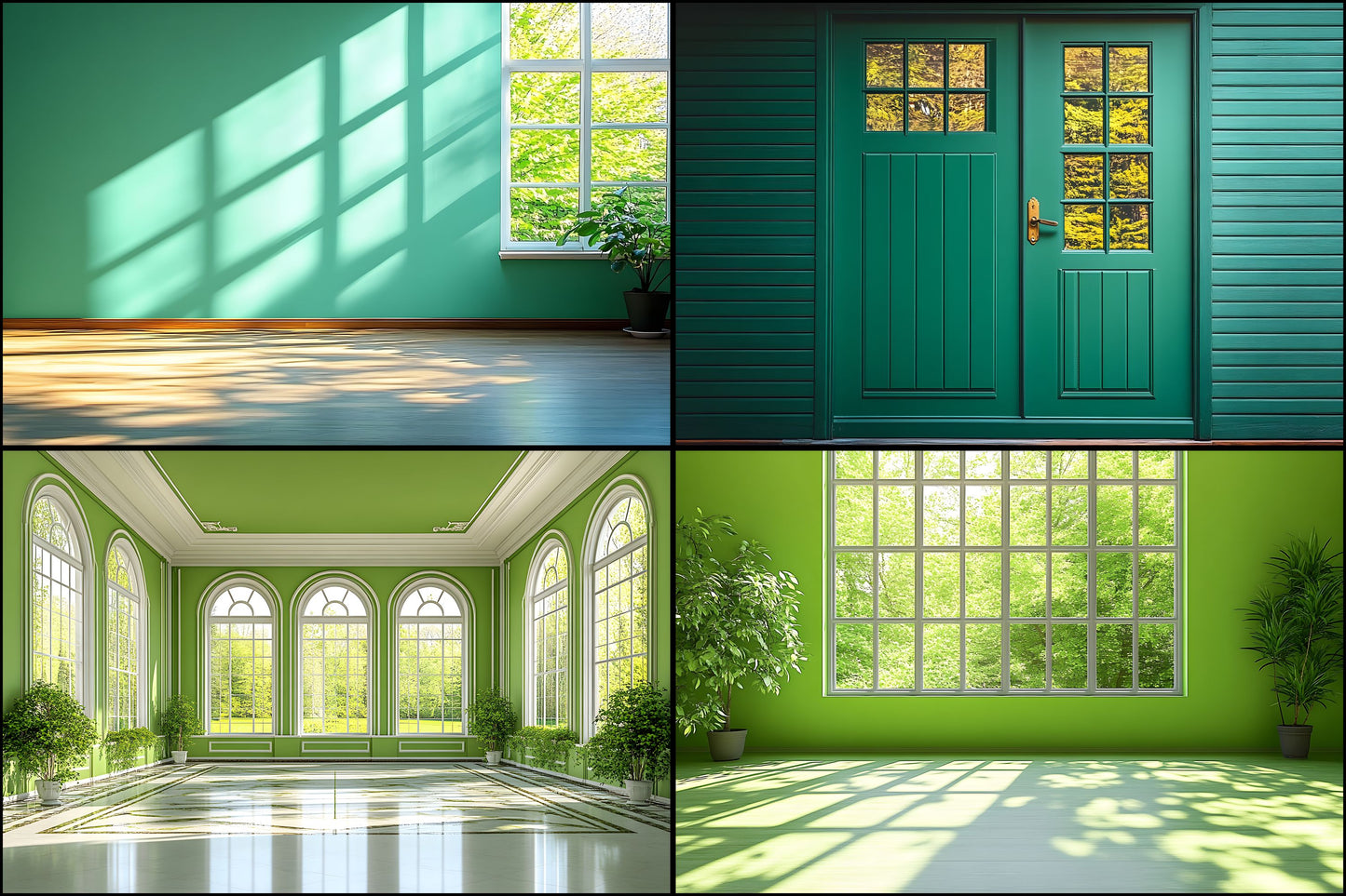 Royal Green Interior Backdrop Set, Photography Backgrounds, Digital Download for Photographers, Elegant Home Decor Photo Overlays