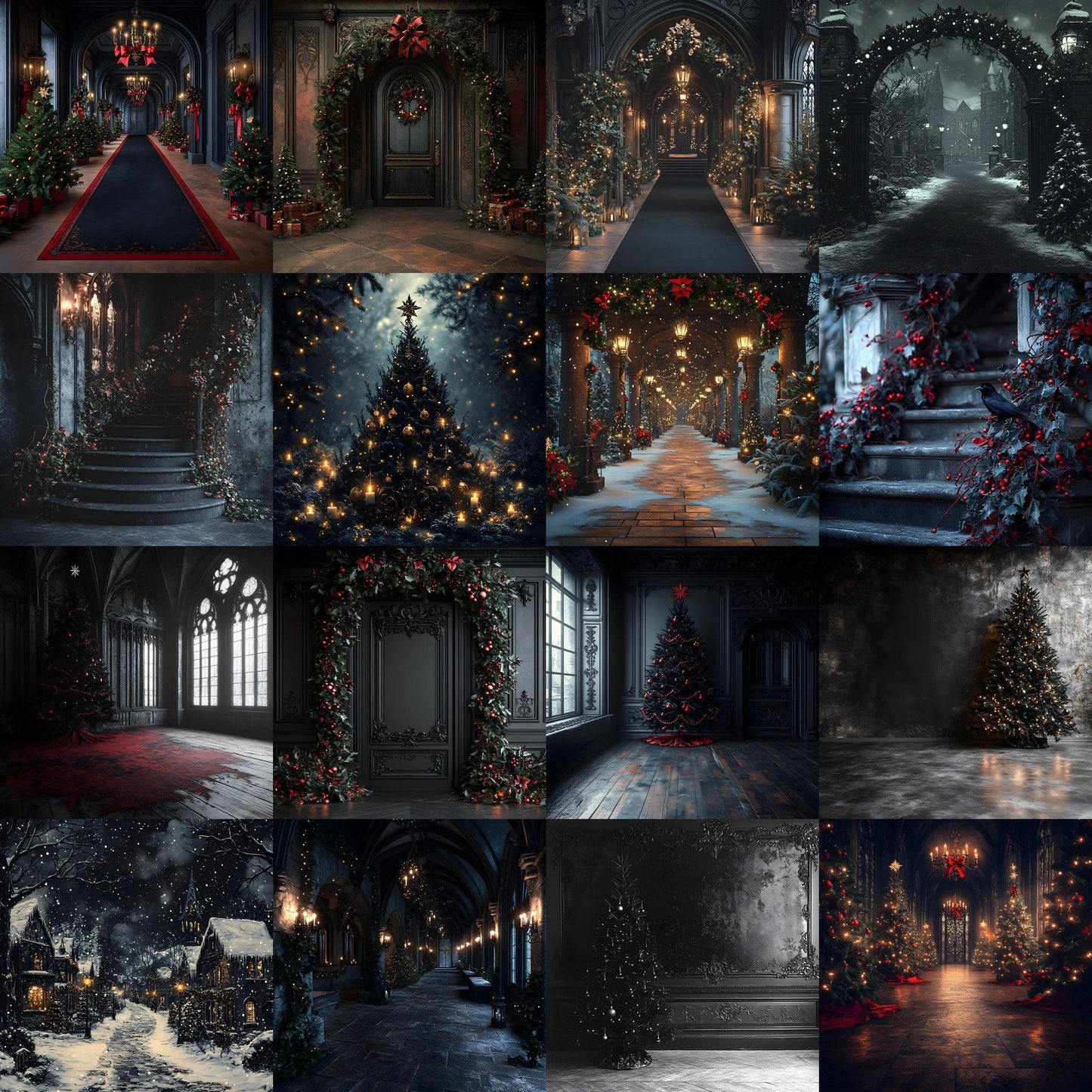 Gothic Christmas Backdrops, Digital Backdrop, Christmas Backdrop, Gothic Dark Festive Digital Download Black Christmas Backgrounds