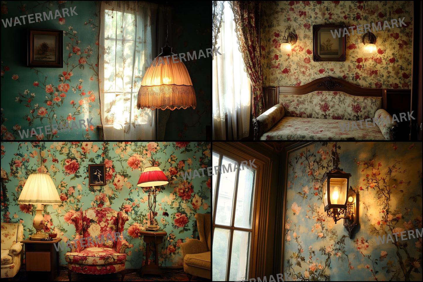 Vintage Wallpaper Room Digital Backdrop, Photography Backgrounds, Antique Interior Photo Prop, High-Resolution Download for Photographers