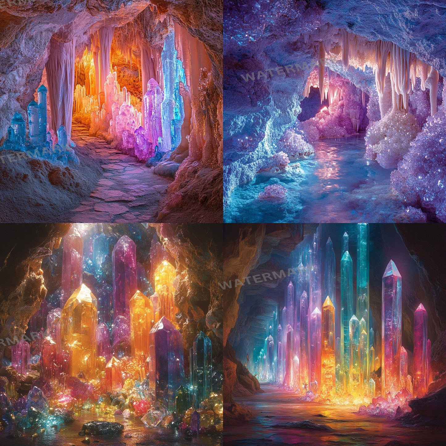 Crystal Fairy Cavern Digital Backdrops - High-Resolution PNGs for Creative Photography 96x96px Commercial Use