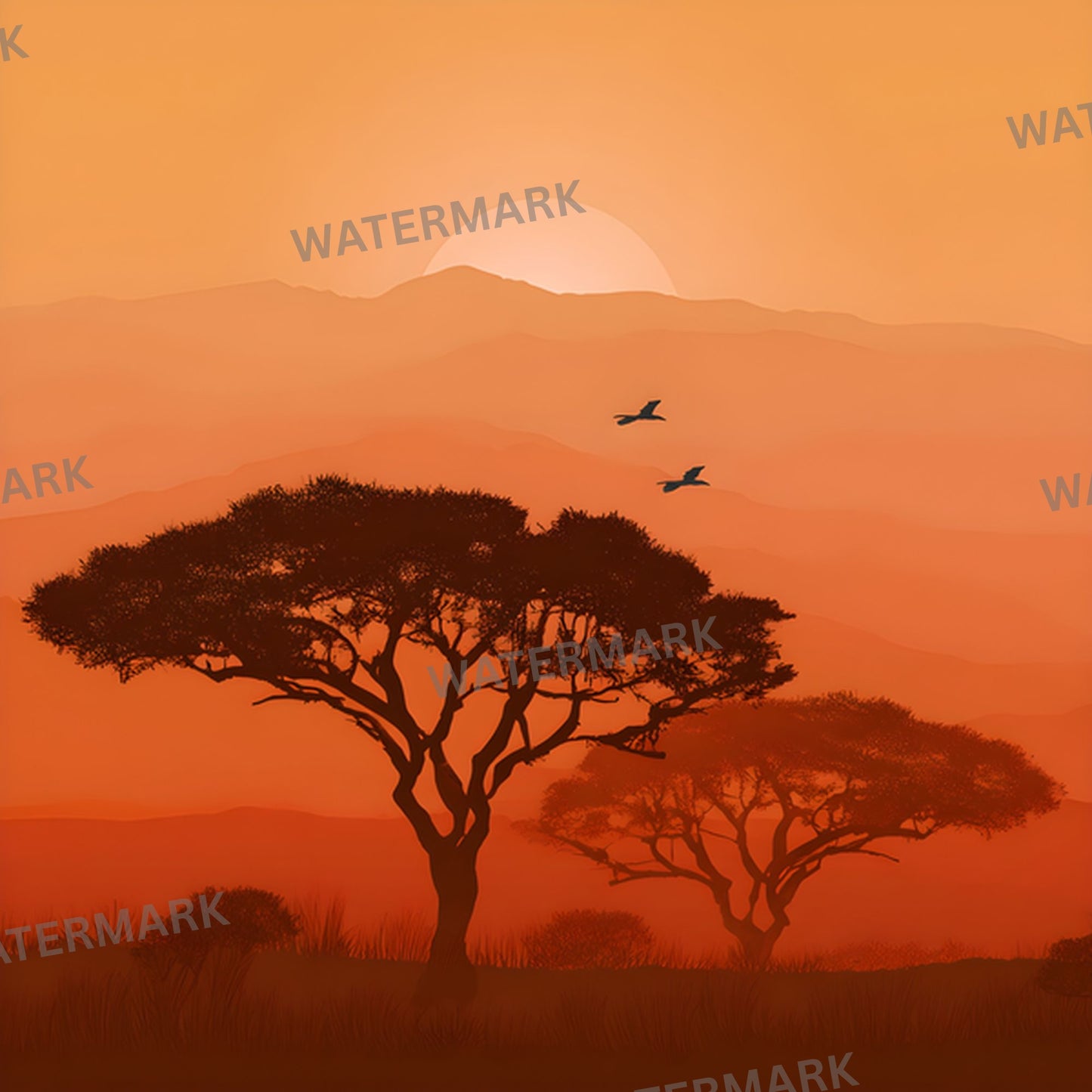 African Safari Sunset Digital Backdrop, Trees Photography Background for Wildlife, Nature Photo, Square High-Resolution Image, Instant Download