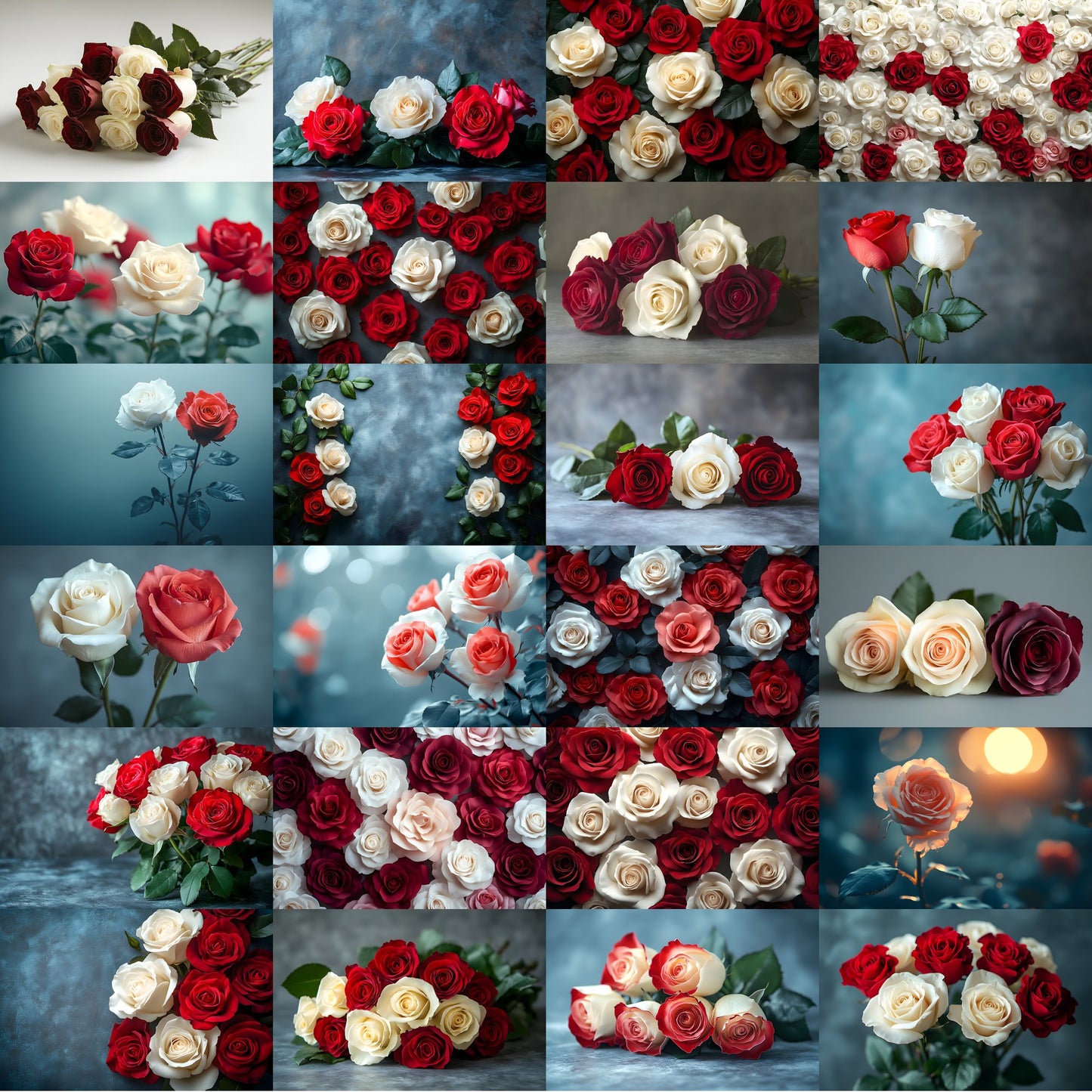 White Red Roses Photography Backdrop, Elegant Floral Background for Portraits, Wedding Photo Booth, Digital Download, Ratio