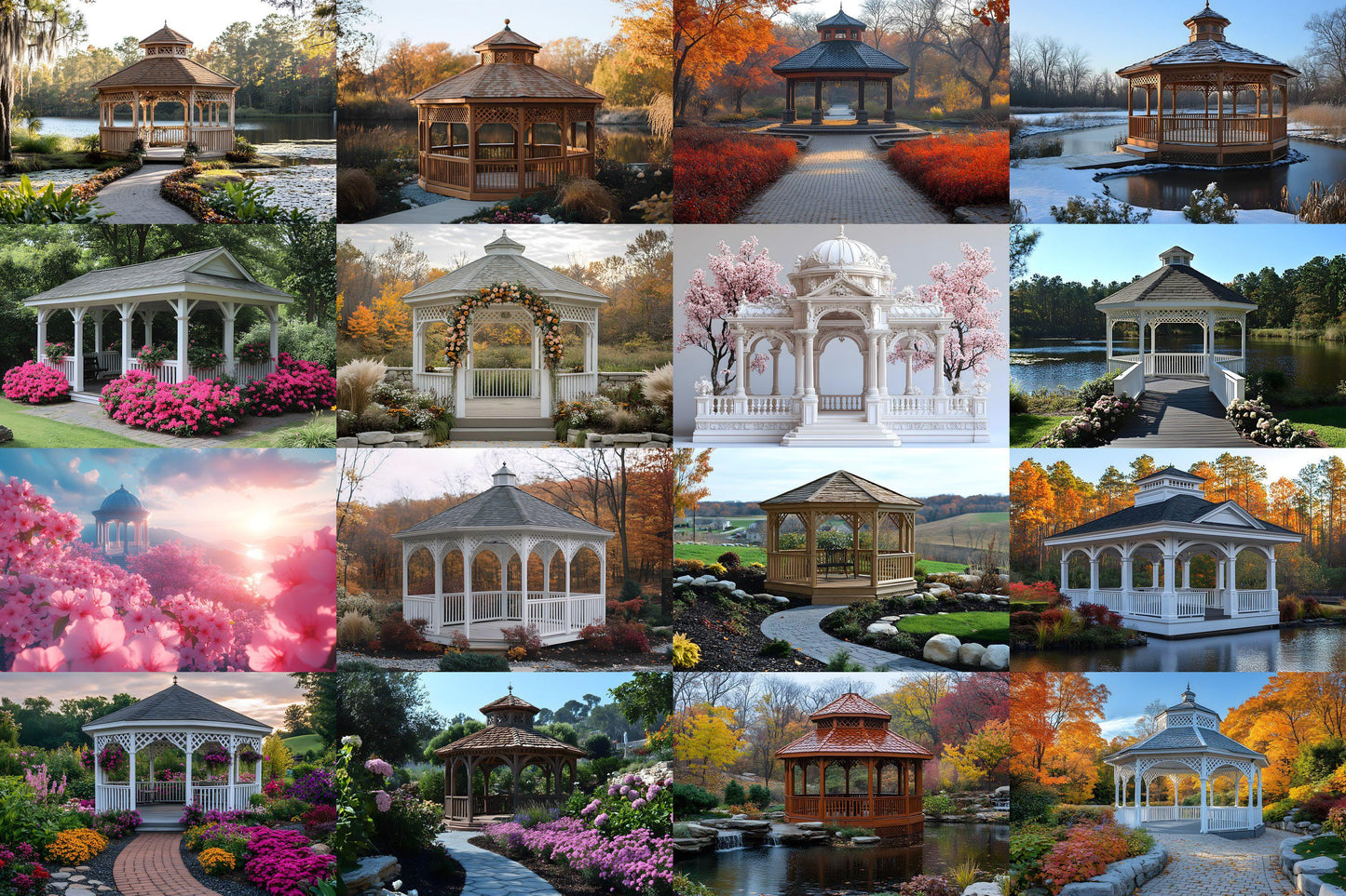 Beautiful Gazebo Backdrops | Elegant Garden Digital Backgrounds | Wedding Pavilion Scene | Park Photoshop Backdrop | Garden Photography