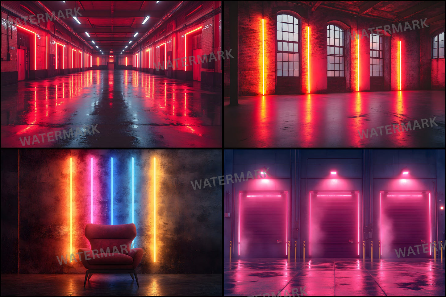 Neon Industrial Rustic Photography Backdrop Set, Urban Digital Backgrounds for Portraits, Graffiti Wall Photo Overlays, LBXD
