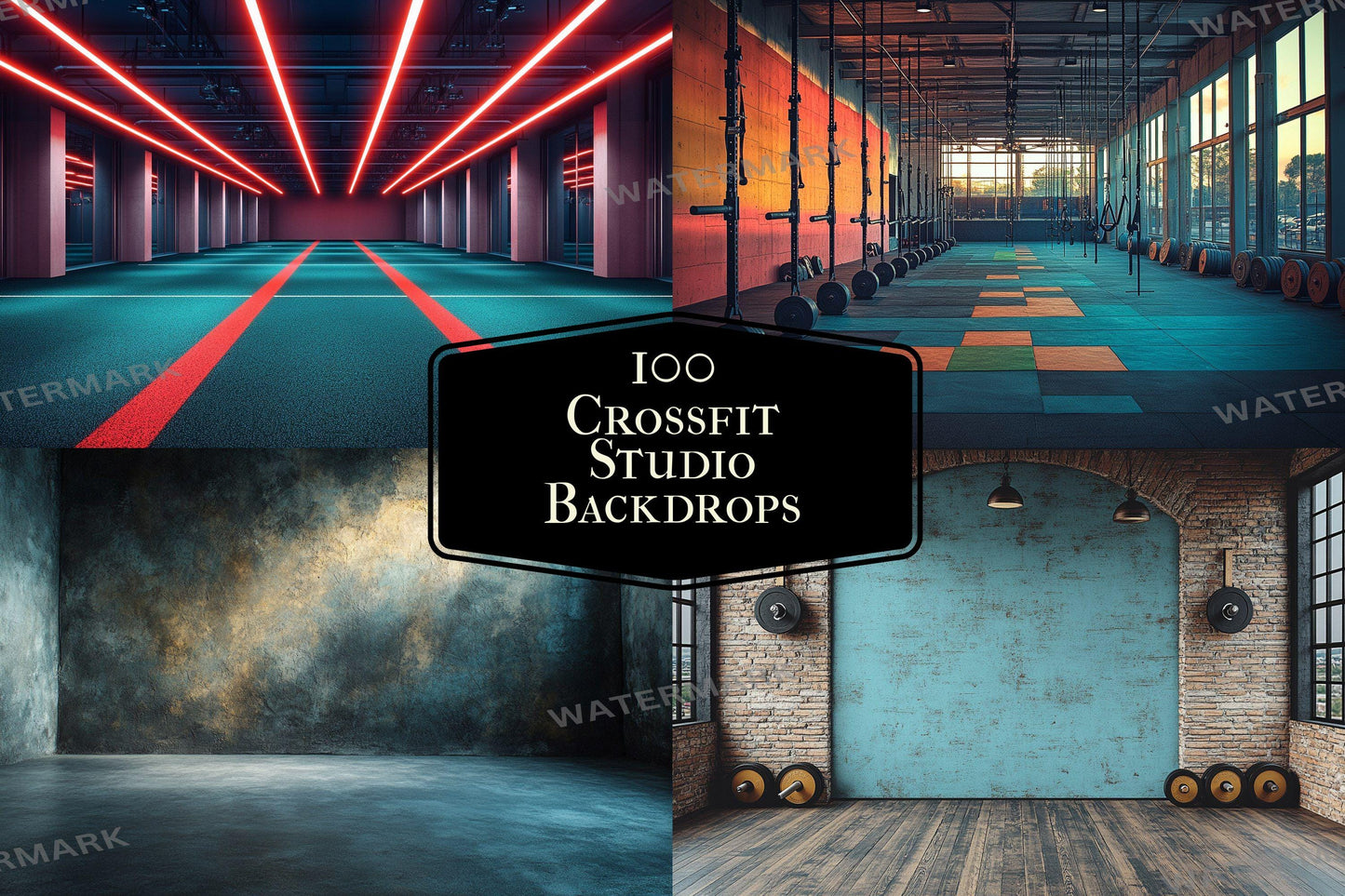 Crossfit Studio Backdrops, Modern Fitness Gym Interiors, Industrial Workout Spaces, Athletic Training Digital Backgrounds