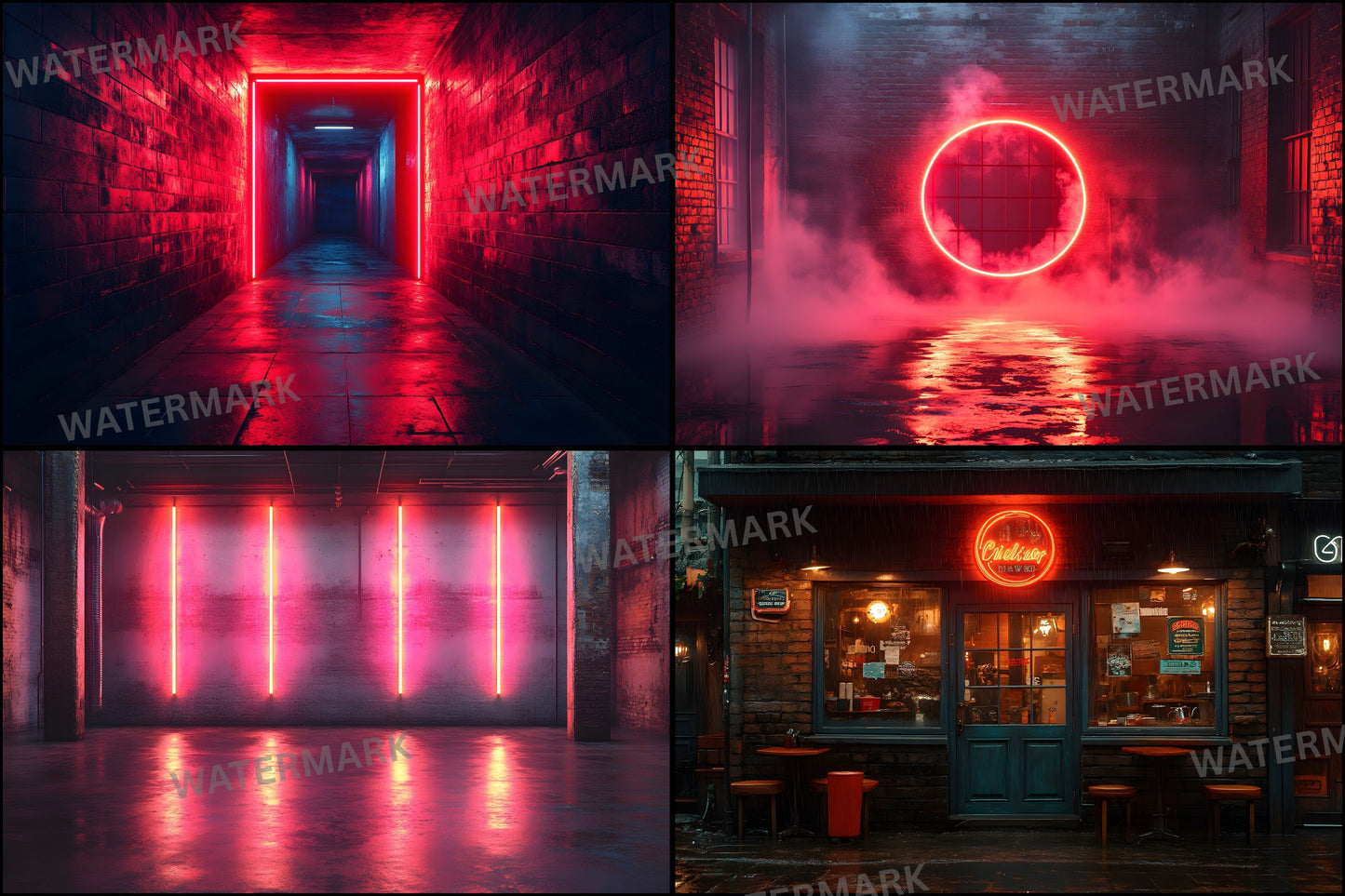 Neon Industrial Rustic Photography Backdrop Set, Urban Digital Backgrounds for Portraits, Graffiti Wall Photo Overlays, LBXD