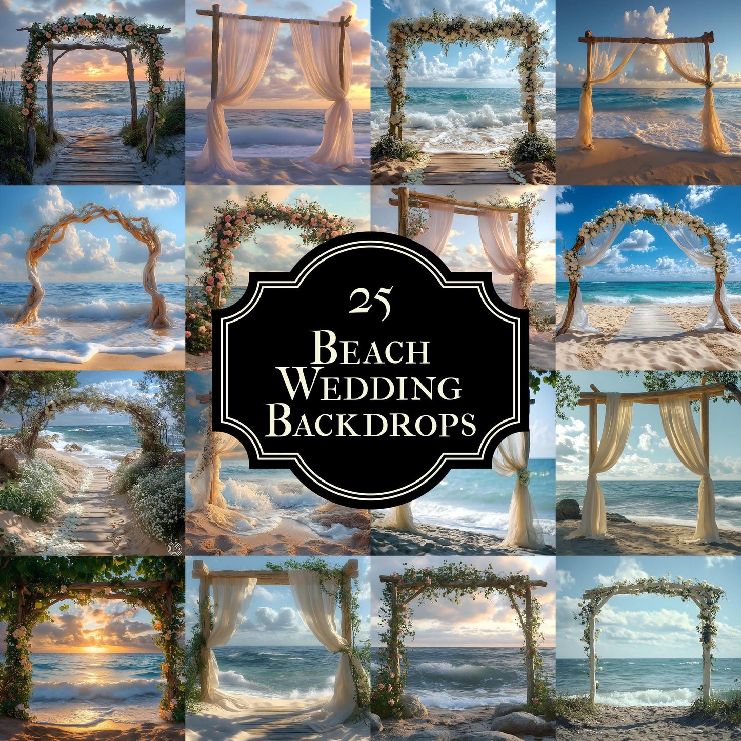 Stunning Beach Wedding Backdrops | Ocean-Themed Ceremony Arches for Seaside Weddings - Floral Arch Backgrounds - Maternity Backdrops
