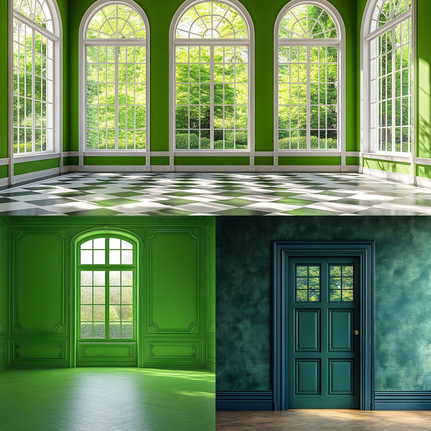 Royal Green Interior Backdrop Set, Photography Backgrounds, Digital Download for Photographers, Elegant Home Decor Photo Overlays