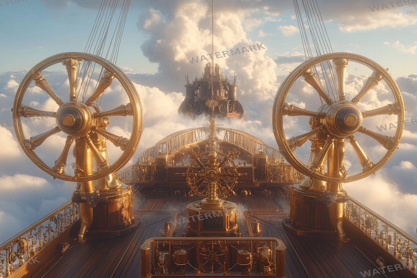 Airship Deck Digital Backdrops - Steampunk Sky Junk Journal & Scrapbook Papers - Fantasy Airship Backgrounds - Photo Overlays - Steampunk