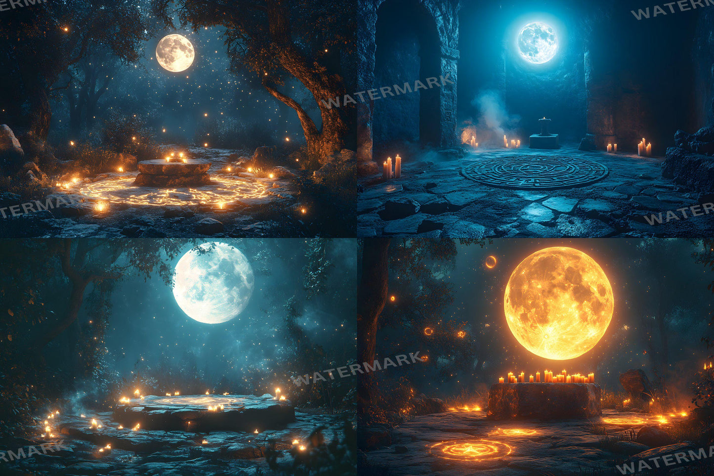 Moonlit Spellcasting Backdrops, Mystical Night Magic Circles, Enchanted Landscapes, Sorcerer Aesthetic, Digital Fantasy Backgrounds