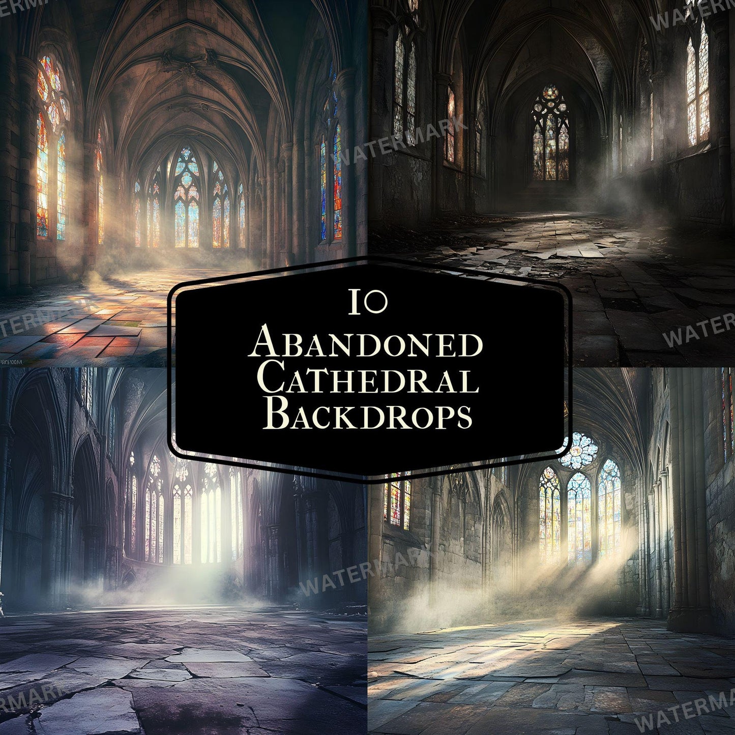Abandoned Cathedral Digital Backdrops for Portrait Photography - 96x96px Photoshop Composites