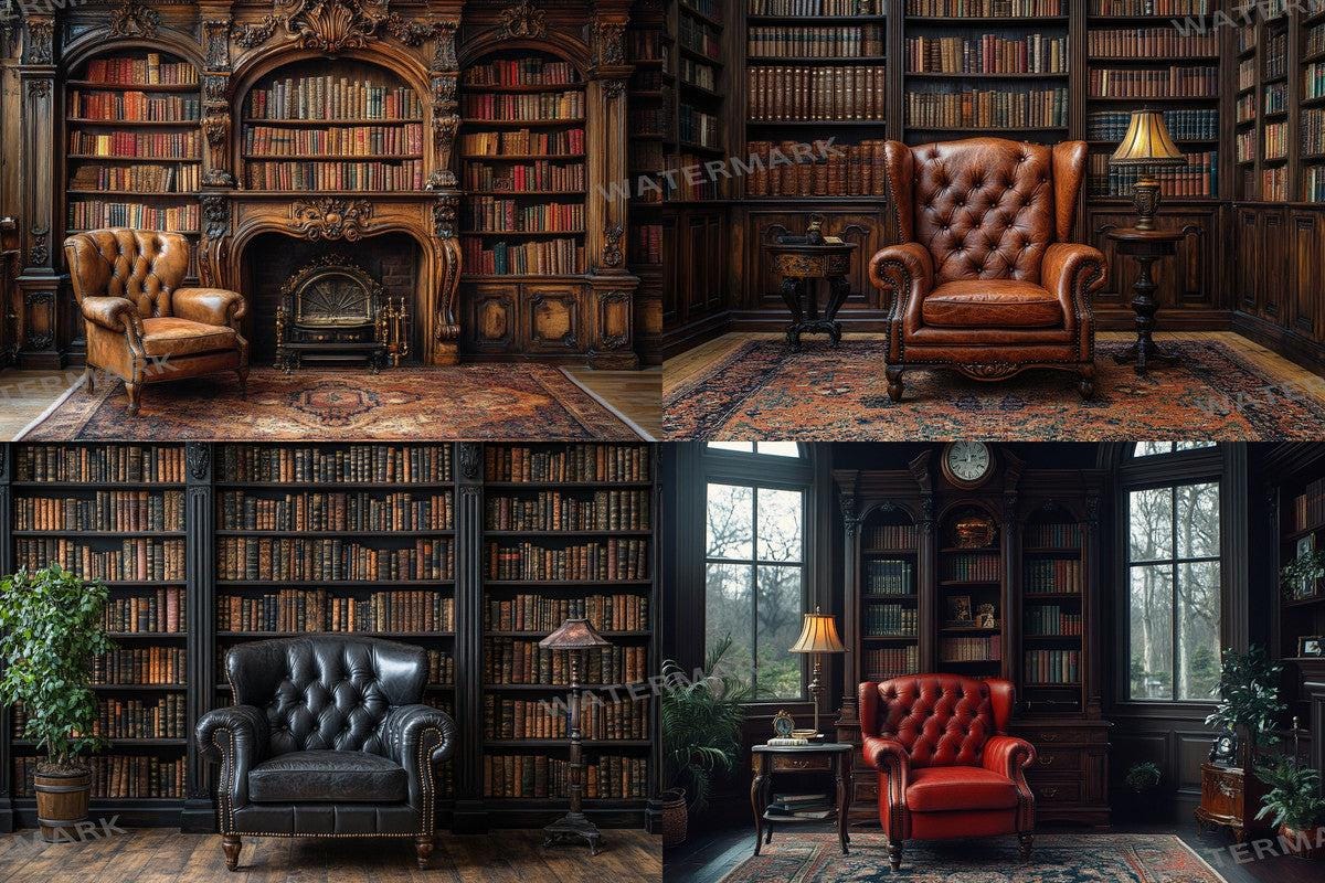Warm Aesthetic Grand Victorian Bookcase Backdrops for Digital Artists Photographers - Ideal for Inviting Designs - 00x00px PNGs
