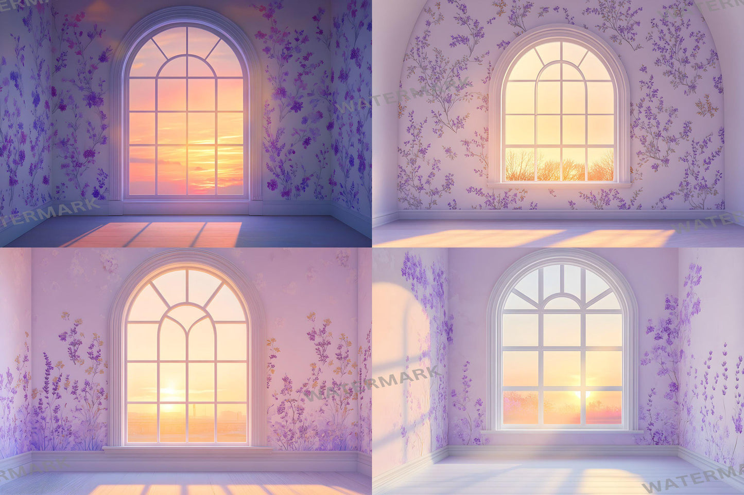Floral Twilight Glow Backdrops, Soft Romantic Backgrounds, Maternity Backdrop, Photoshop Overlays - Window Backdrops - Sunset Backdrops
