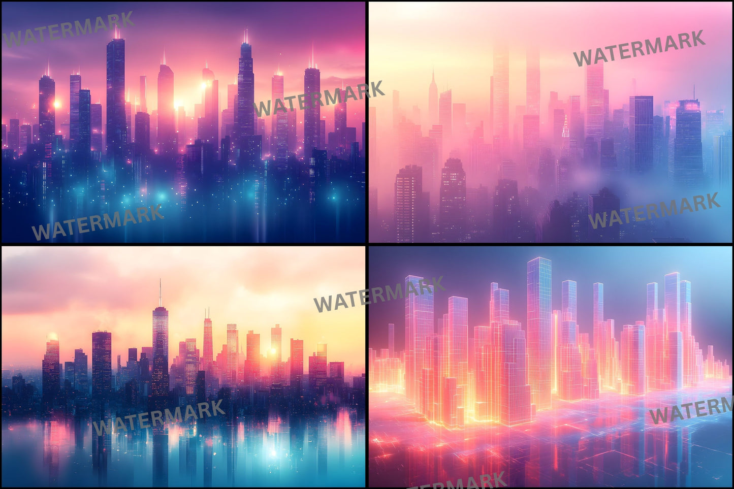 Abstract Skyline Digital Backdrop, Cityscape Photography Background for Composites, Modern Urban Photo Overlay, High-Resolution Image for Photographers