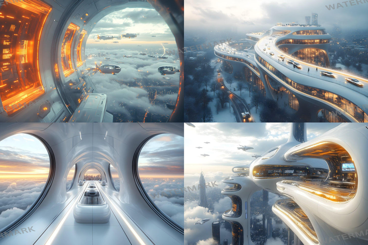 Futuristic Transit Hub Backdrops, Digital Sci-Fi Backgrounds, Hi-Tec City Aesthetic, Photoshop Overlays - Futuristic City Backgrounds