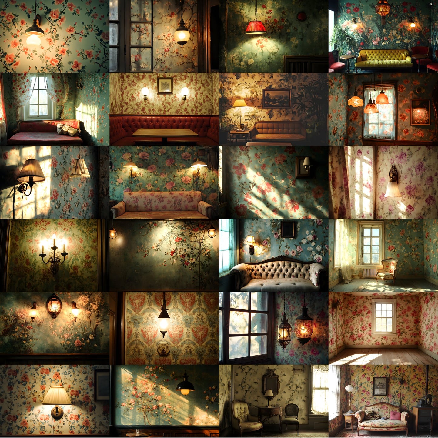 Vintage Wallpaper Room Digital Backdrop, Photography Backgrounds, Antique Interior Photo Prop, High-Res Image for Photographers