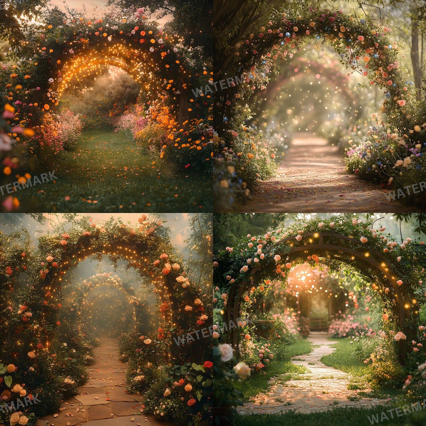 Bohemian Garden Backdrops, Magical Floral Archway Scenes for Weddings, Maternity, Parties, Floral Photography Background, Boho Backdrop