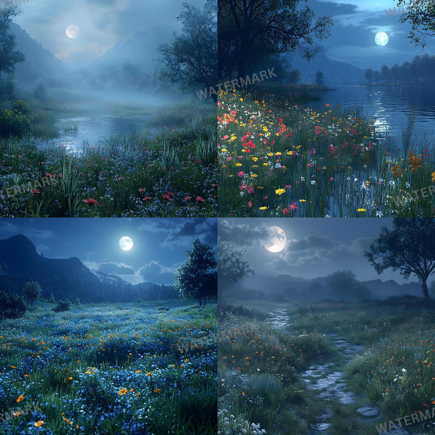 Captivating Moonlit Field Photoshop Composite, Magical Landscape Overlays, Fantasy, Nature & Surreal Photography, Visual Story Background