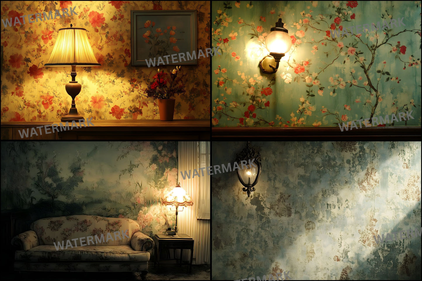 Vintage Wallpaper Room Digital Backdrop, Photography Backgrounds, Antique Interior Photo Prop, High-Res Image for Photographers
