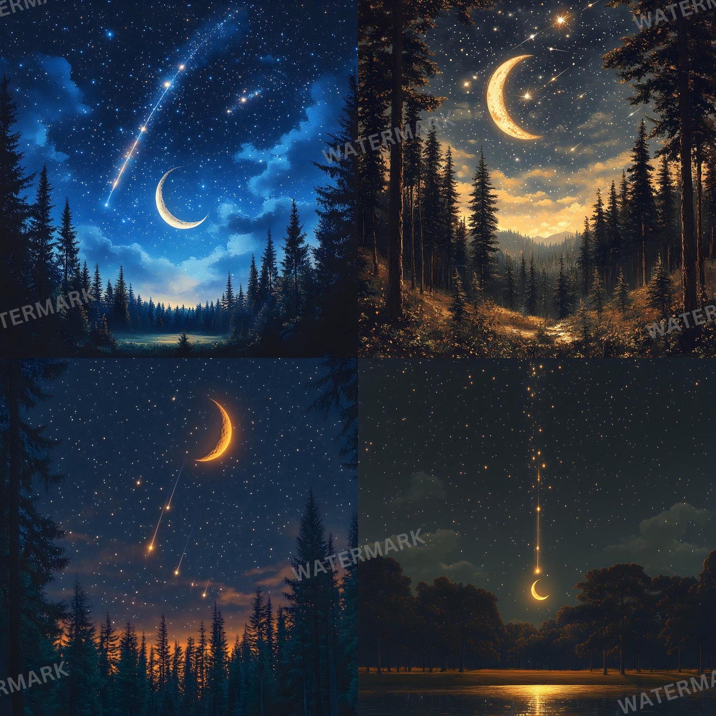 Crescent Moon Backdrops - Magical Night Sky Digital Backgrounds for Photography, Art Projects, and Creative Design