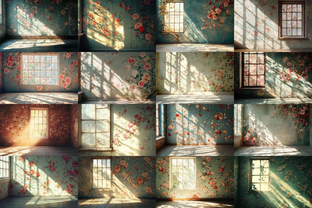Vintage Floral Wallpaper Backdrops - Textured PNG Designs for Digital Artists Photographers Designers