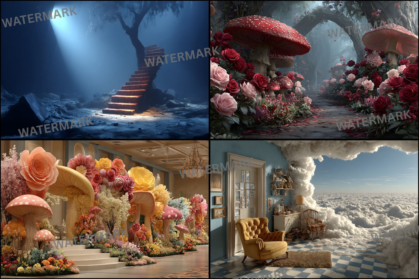 Alice in Wonderland Backdrop Digital Download, Whimsical Wonderland Background, Fantasy Photography Backdrop, Storybook Party, Ratio