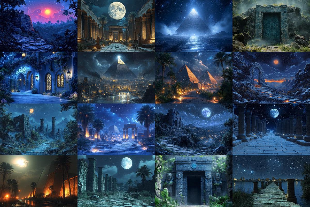 Ancient Egyptian Night Backdrops - Warm Aesthetic Photo Editing Overlays for Digital Art 00x00px Commercial Use Allowed