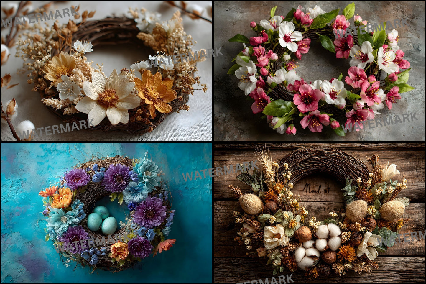 Newborn Digital Backdrop Floral Wreath, Baby Photography Background, Flower Circle Prop, Photo Overlay, Infant Composite Art, Girl Boy