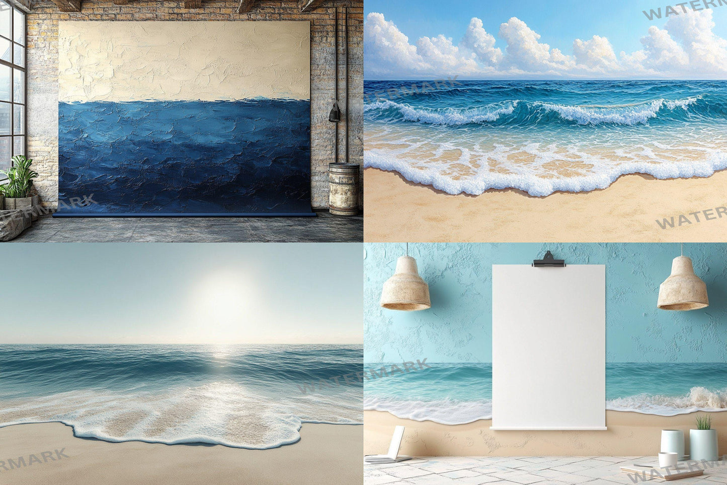 Modern Coastal Gradient Backdrop: PNGs for Beach Photo Editing, Abstract Ocean Photography Props, Serene Seaside Digital Backdrops