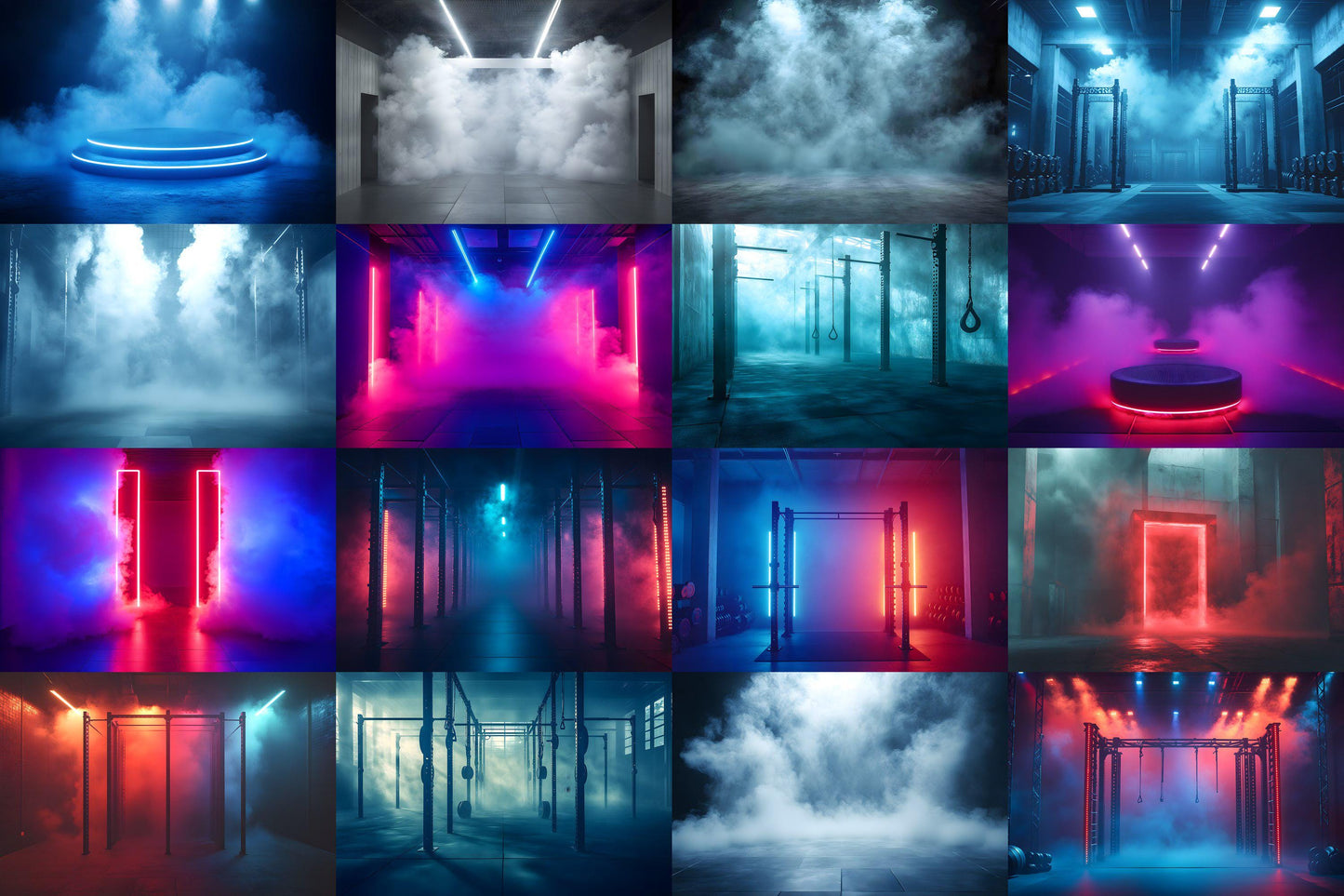 Futuristic Gym Backdrop Pack - Neon Industrial Fitness Backgrounds for Workout Photography Photoshop Composites - Neon Lights