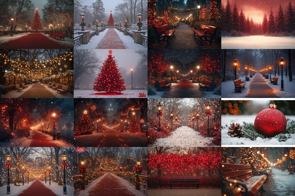 Christmas Park Scene Backdrops for Photography Overlay - Warm Inviting Aesthetic 00x00px