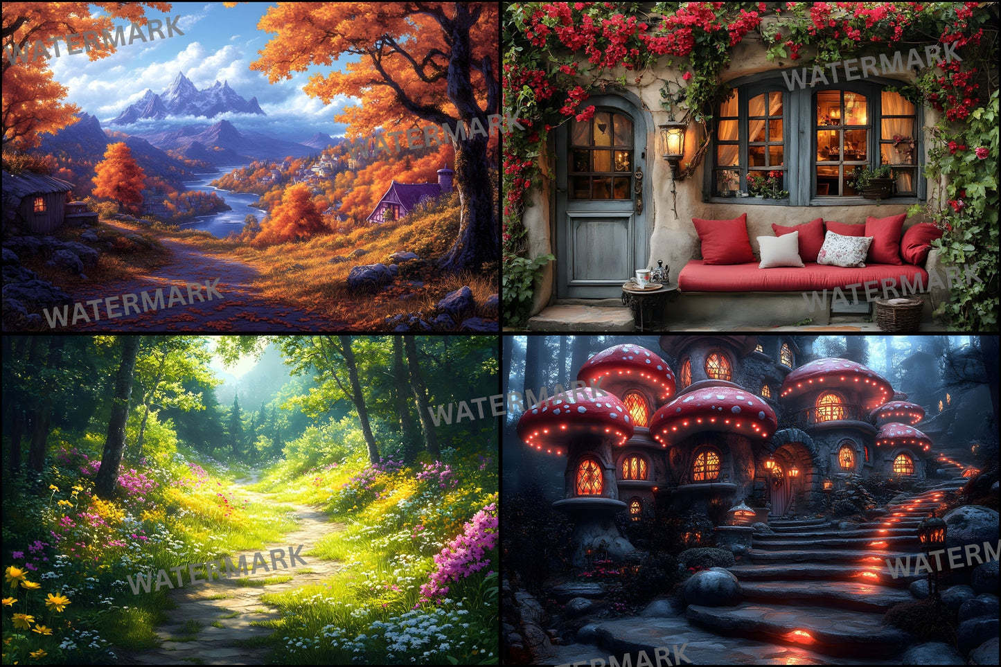 Alice in Wonderland Backdrop Set, Fantasy Photography Backgrounds, Digital Wonderland Scenery, Whimsical Party Decorations, Photo Booth
