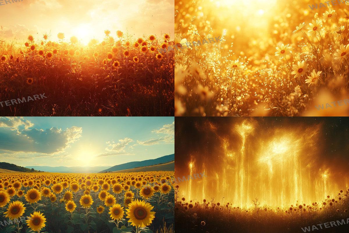 Warm Aesthetic Sunflower Field Glow Backdrops for Photographers Designers - 00x00px PNGs Commercial Use Allowed