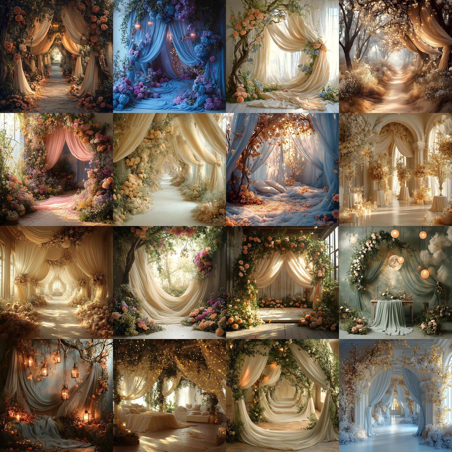 Fairytale Wedding Backdrops | Digital Backdrops for Weddings, Floral Backdrops, Photoshop Overlays, Wedding Photography, Floral Backdrops