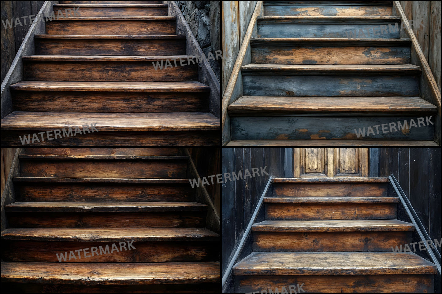Rustic Wooden Staircase Digital Backdrop Vintage Photography Background for Portrait Photoshoot, Fairytale Scene Setter