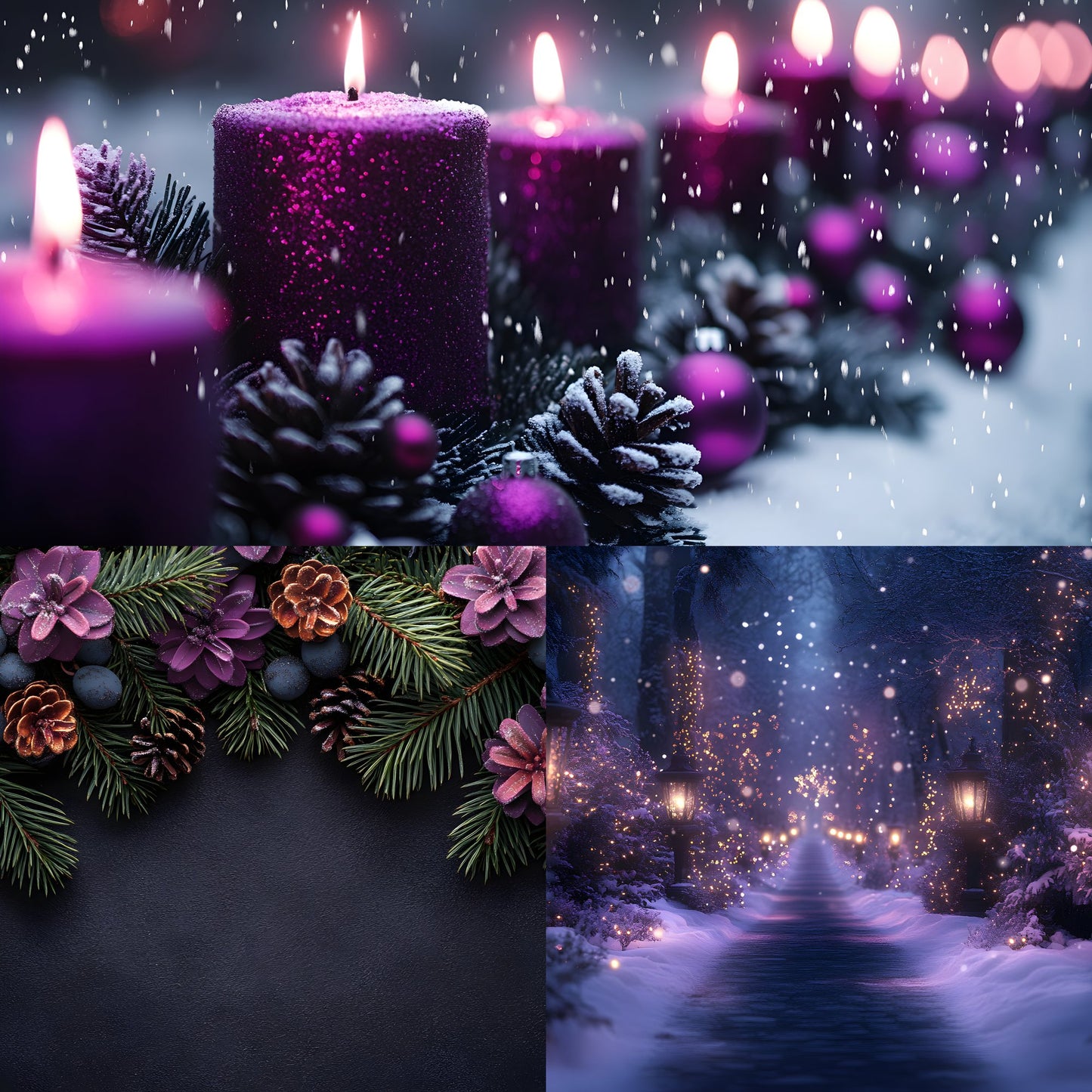 Gothic Purple Christmas Backdrop Set, Festive Holiday Backgrounds, Dark Winter Photography, Digital Photo Overlays, Fantasy Xmas Scenes