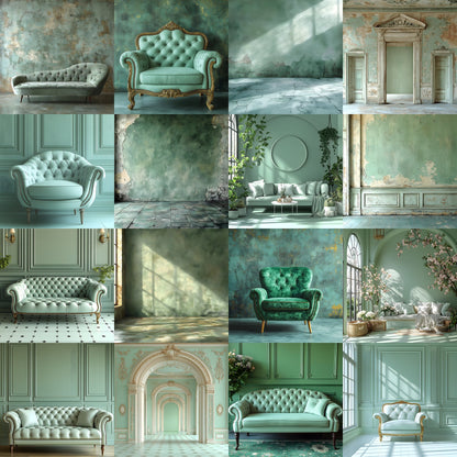 Pastel Green Photography Backdrop, Serene Square Digital Background for Portrait, Newborn, and Product Photography, Soft Hues, Dreamy Photo Booth Prop