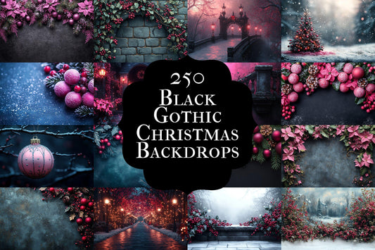 Black Gothic Christmas Digital Backdrop - Dark Photography Background - Photoshop Overlays - Gothic Christmas Backdrops