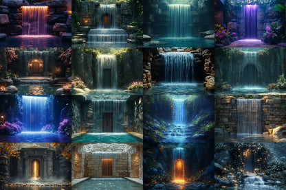 Fairy Waterfall Backdrops, Enchanted Cascades, Mystical Forest Falls, Dreamy Fantasy Streams, Magical Nature Digital Backgrounds