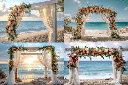 Beachfront Bliss Backdrops, Digital Tropical Wedding Background, Seaside Ocean Photo Booth Prop, Summer Coastal Photography Scene Assets