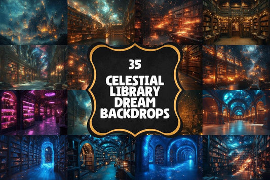 Celestial Library Dream Backdrops for Digital Art  Photography - Warm Inviting Aesthetic PNGs 00x00px
