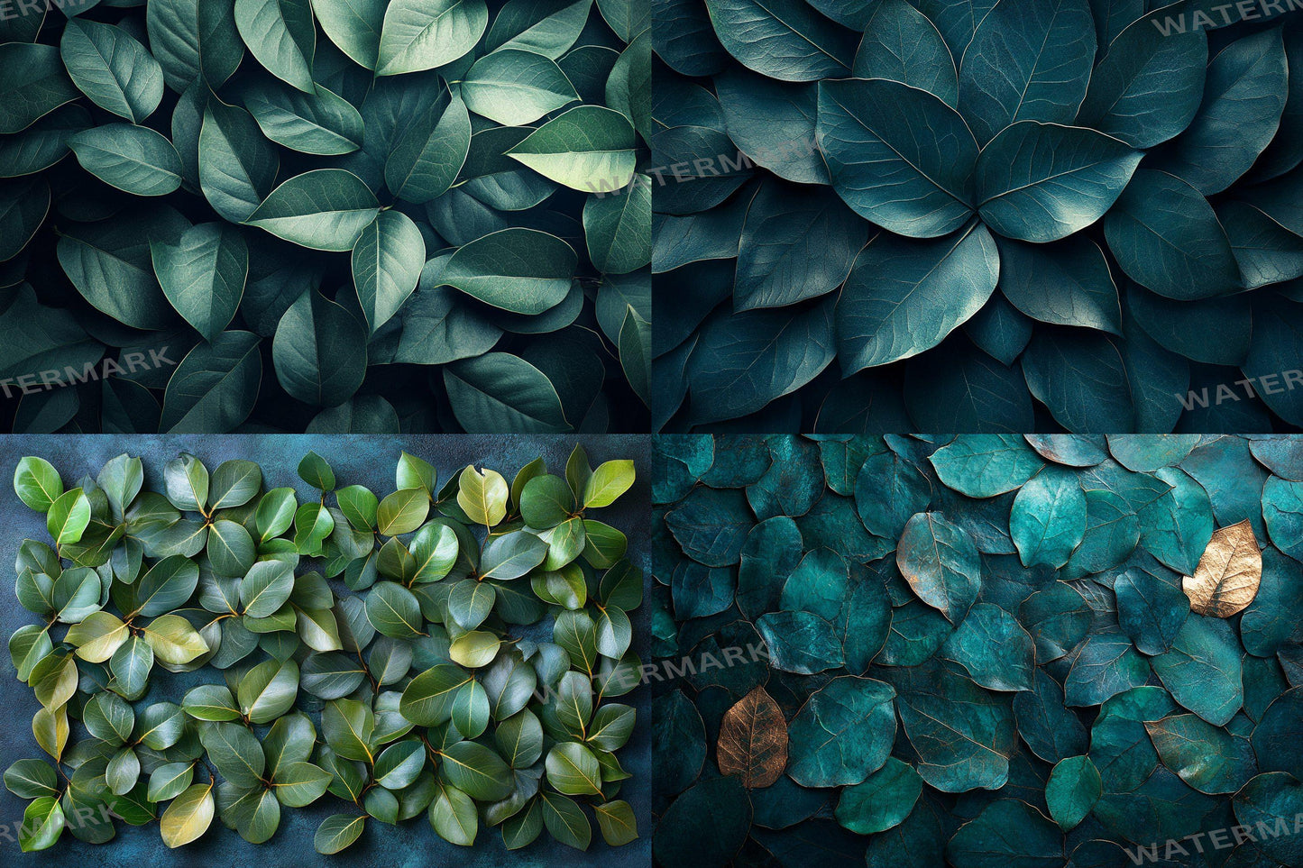 Ficus Leaves Digital Backdrops: 4Green Botanical Nature Textures for Photography & Tropical Art - Leafy Green Textured Backgrounds
