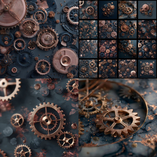 Rose Gold Steampunk Backdrop, Machine Cogs Background, Digital Download for Photography, Photo Booth Prop, Fantasy Art, Sci-Fi Design