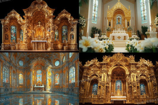 Golden Baroque Backdrops | Ornate Cathedrals | Gilded Churches | Opulent Decor | Historic Interiors | Digital Backgrounds