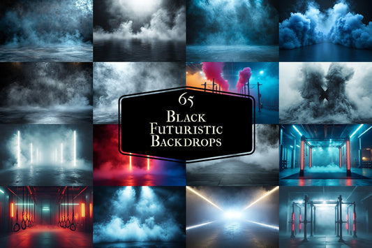 Black Futuristic Backdrops - Digital Photography Modern Backdrops, Sports Background, Studio Master Overlay, Sci-Fi Smoke & Neon Lights