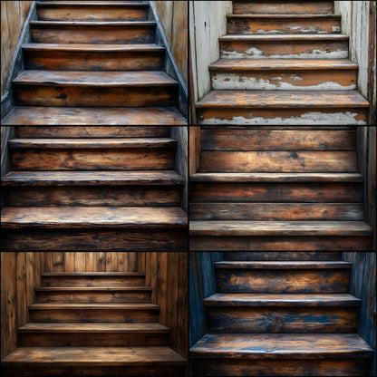 Rustic Wooden Stairs Digital Backdrop, Vintage Photography Background for Portrait Landscape, Fine Art Photography